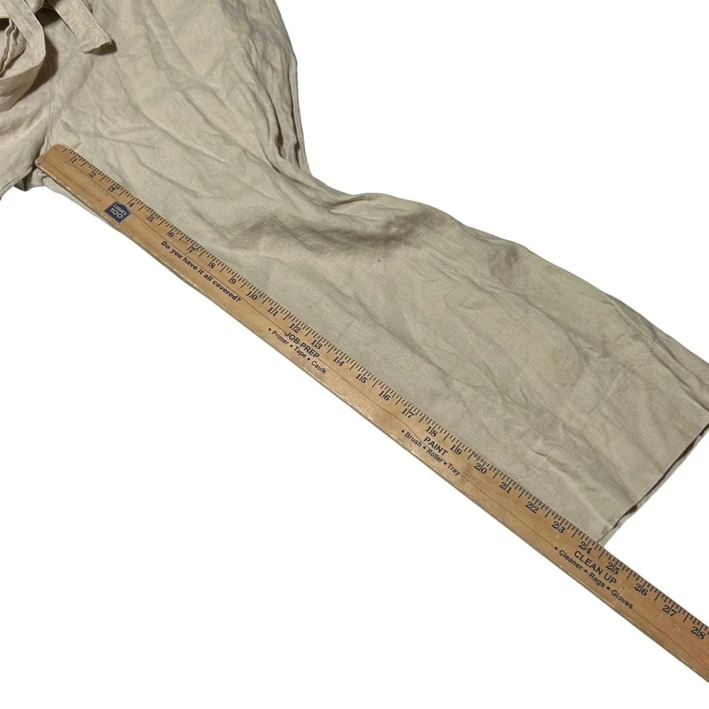 Quince 100% European Linen Square Neck Tie Waist Jumpsuit Sand Beige Small CB001